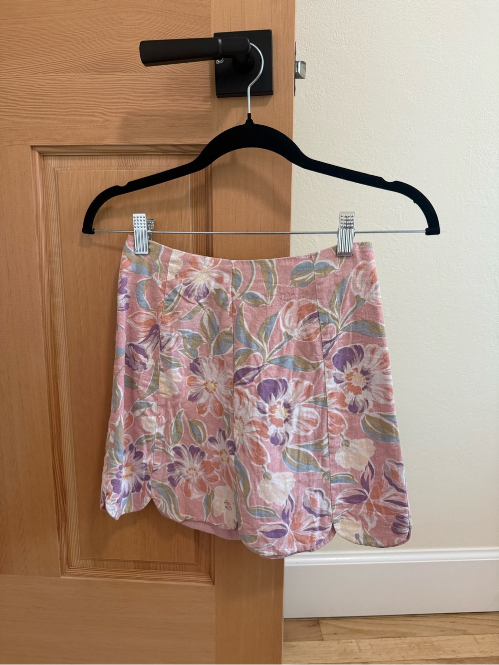 Urban Outfitters Pink Floral Scalloped Mini Skirt